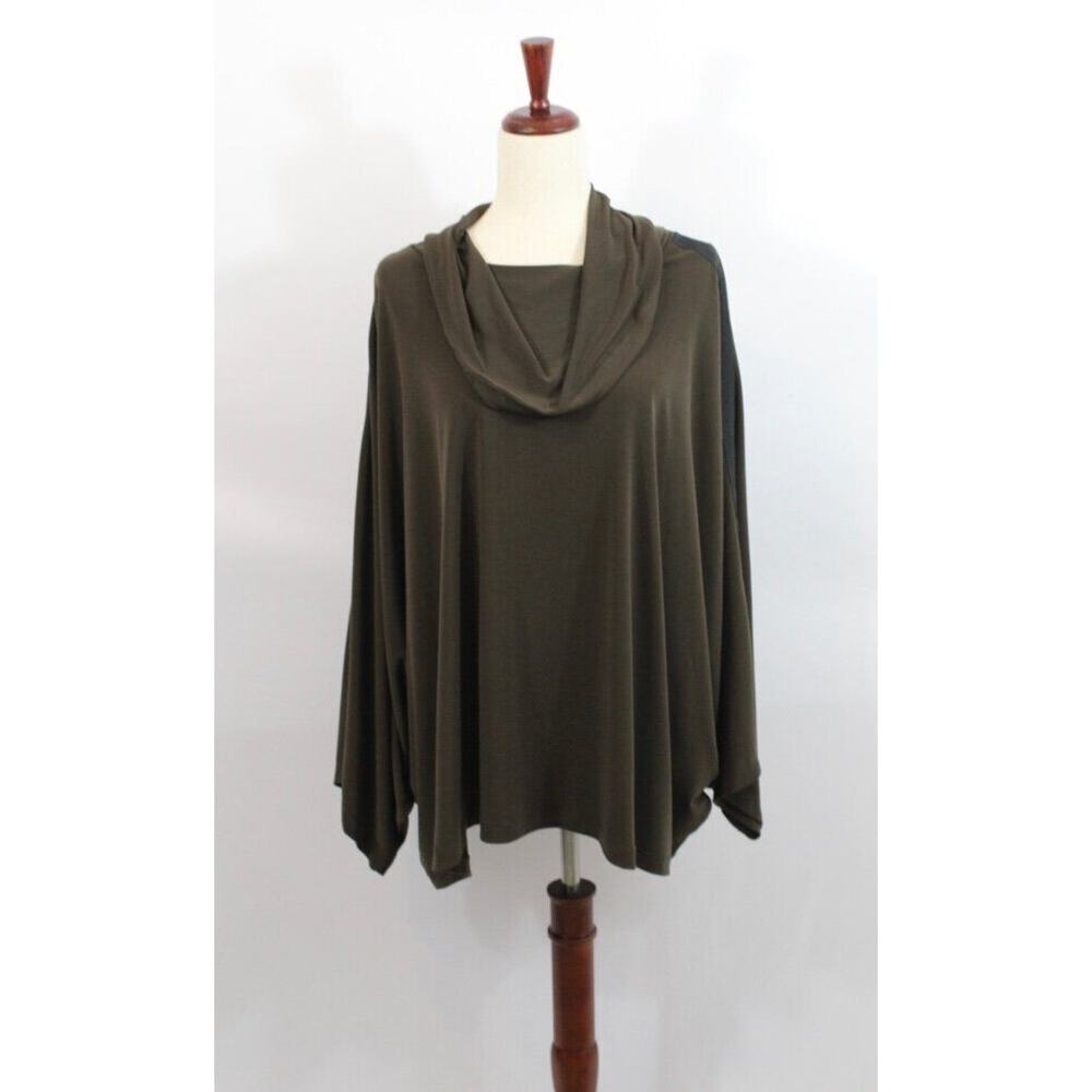 PLANET Lauren Grossman Sz 1 Brown Black Stripe Oversize Microfiber Cowl Neck Top